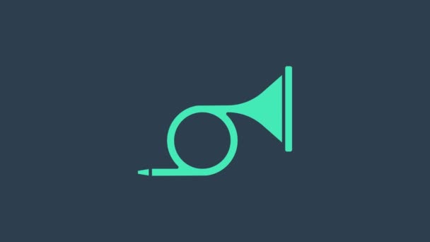 Icône trompette instrument de musique turquoise isolée sur fond bleu. Animation graphique de mouvement vidéo 4K - Séquence, vidéo
