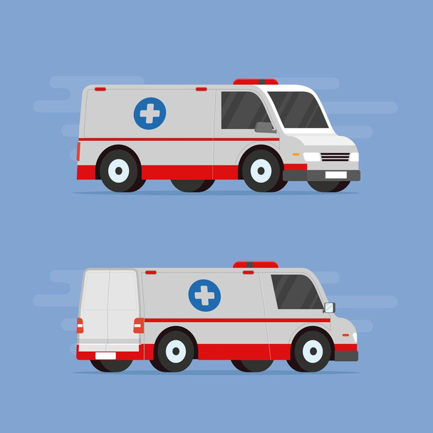 Rettungswagen für einen medizinischen Notdienst, flache Vektordarstellung - Vektor, Bild