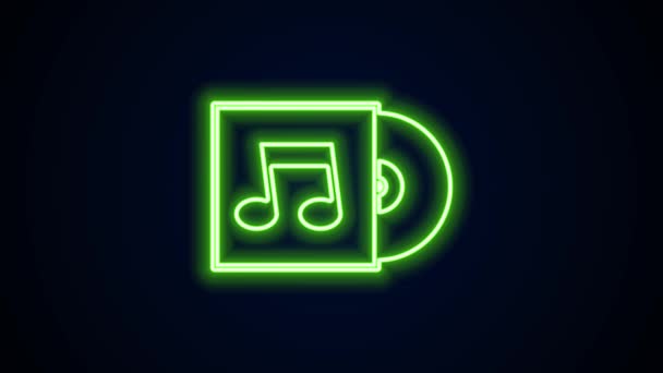 Linea neon incandescente icona del disco in vinile isolata su sfondo nero. Animazione grafica 4K Video motion - Filmati, video