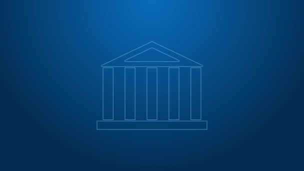 Biała linia Partenon z Aten, Akropol, Grecja ikona odizolowana na niebieskim tle. Grecki zabytek narodowy. 4K Animacja graficzna ruchu wideo - Materiał filmowy, wideo