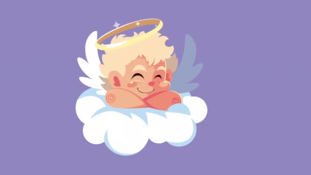 cartão feliz dia dos namorados com anjo cupido na nuvem - Filmagem, Vídeo