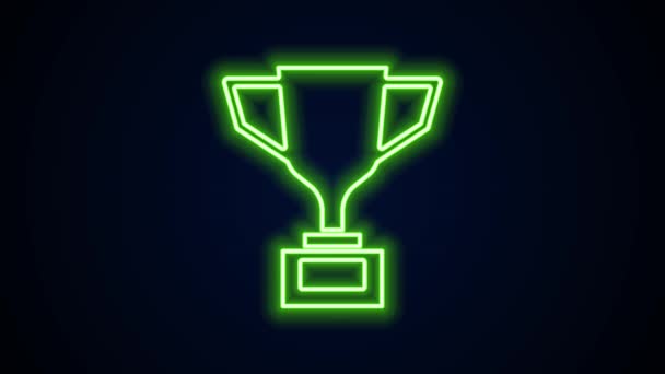 Świecący neon linii Nagroda puchar z ikoną roweru izolowane na czarnym tle. Symbol zwycięzcy. Mistrzostwa lub trofeum. Osiągnięcia sportowe. 4K Animacja graficzna ruchu wideo - Materiał filmowy, wideo