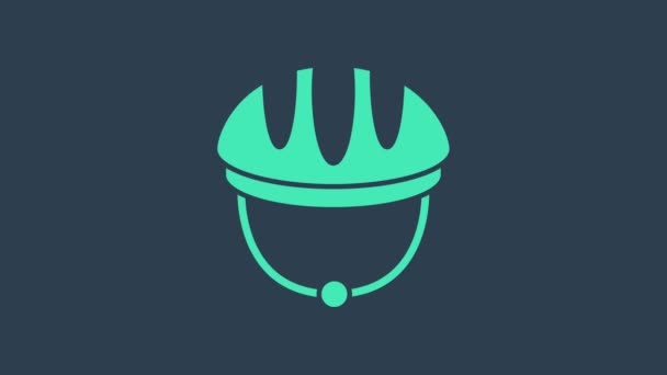 Turkoosi polkupyörän kypärä kuvake eristetty sinisellä pohjalla. Äärimmäistä urheilua. Urheiluvälineet. 4K Video motion graafinen animaatio - Materiaali, video