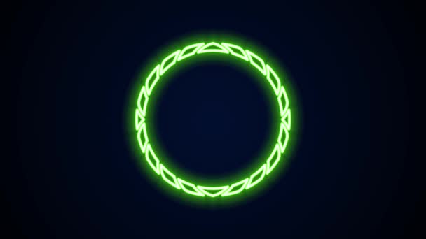 Gloeiende neon lijn Fietswiel pictogram geïsoleerd op zwarte achtergrond. Fietstocht. Wielbandenlucht. Sportuitrusting. 4K Video motion grafische animatie - Video