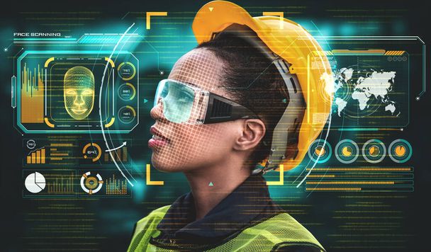 Technologie zur Gesichtserkennung für Industriearbeiter zum Zugriff auf die Maschinensteuerung - Foto, Bild