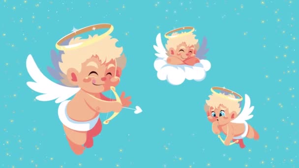 cartão feliz dia dos namorados com anjos voando no céu - Filmagem, Vídeo