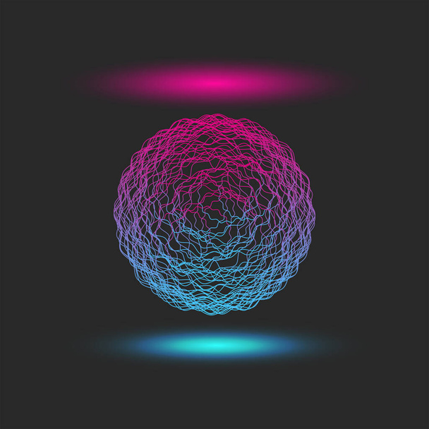 Levitando bola brilhante com sombras de néon brilhante gradiente azul-rosa, abstrato ai esfera de energia mística em estilo cyberpunk. - Vetor, Imagem
