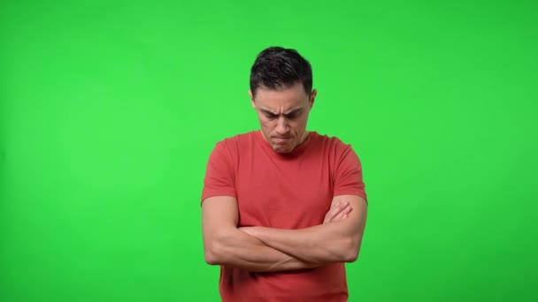 Very angry man shaking his head. Chroma green background. - Footage, Video