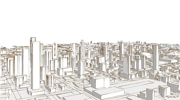 architettura moderna città panorama 3d illustrazione - Foto, immagini