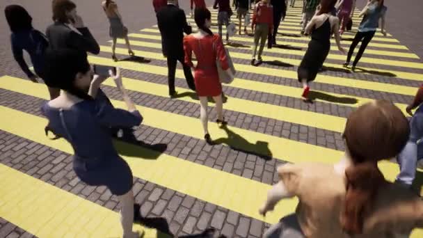 Cebra amarilla peatonal Moderno primer plano Multitud de personas - Metraje, vídeo