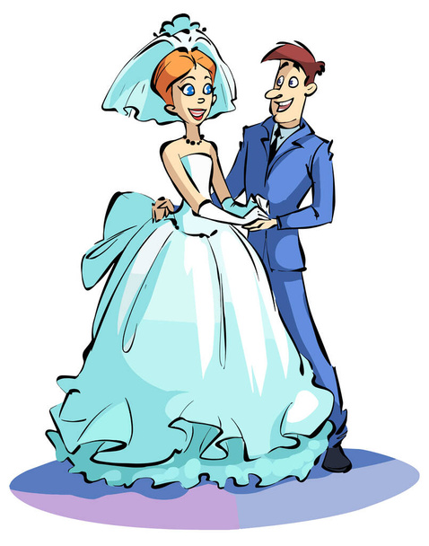 Noiva feliz e noivo se casar. Ilustração vetorial plana de amantes homem e mulher em roupas de casamento. - Vetor, Imagem