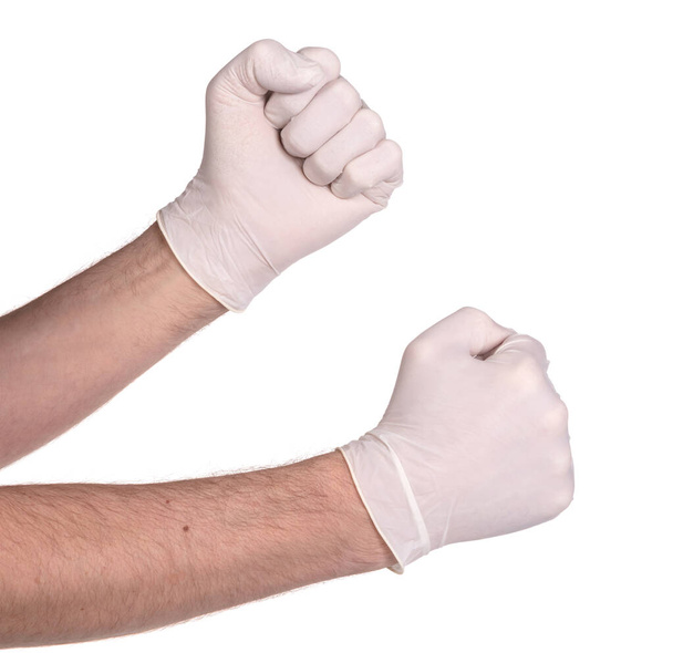 Guante de látex aislado sobre fondo blanco - Equipo médico, guantes de protección - Foto, Imagen