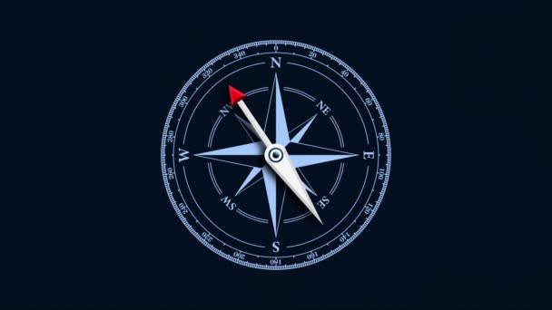 Zbliżenie widok kompasu na głębokim niebieskim tle. Retro czerstwy. Płynna pętla - Materiał filmowy, wideo