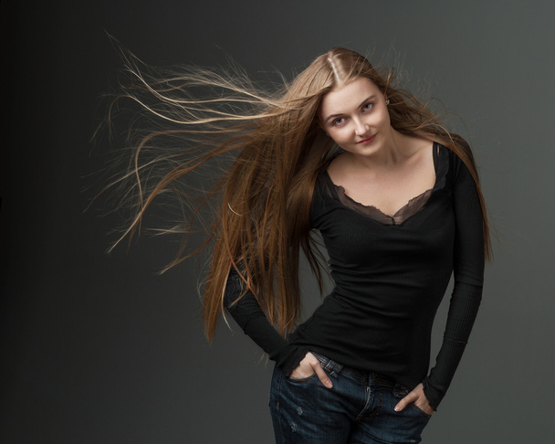 Beautiful Model With Flying Hair - Valokuva, kuva