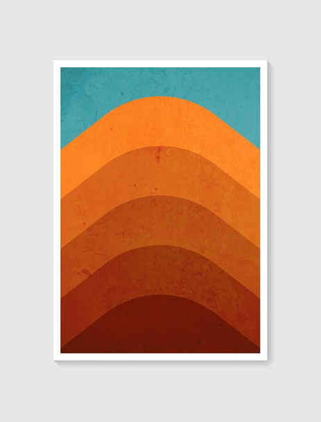 Mountain wall art. Vector earth tones landscapes backgrounds set with moon and sun. Abstract arts design for wall framed prints, poster, cover, home decor, canvas prints, wallpaper. - Vector, Image