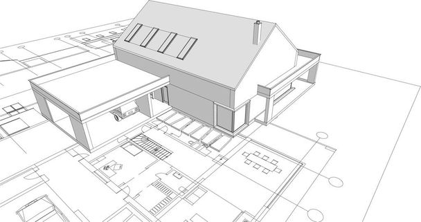 casa moderna boceto 3d ilustración - Vector, Imagen