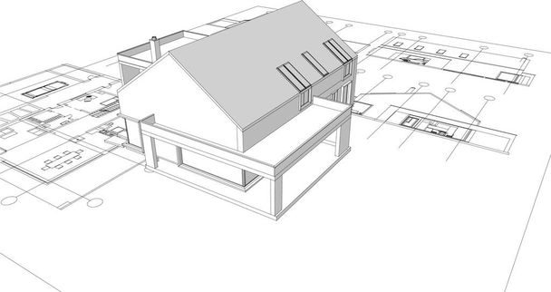 современный набросок дома 3d иллюстрация - Вектор,изображение
