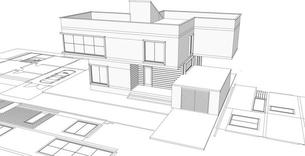 casa moderna esboço 3d ilustração - Vetor, Imagem