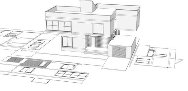 modern house sketch 3d illustration - Vector, Image