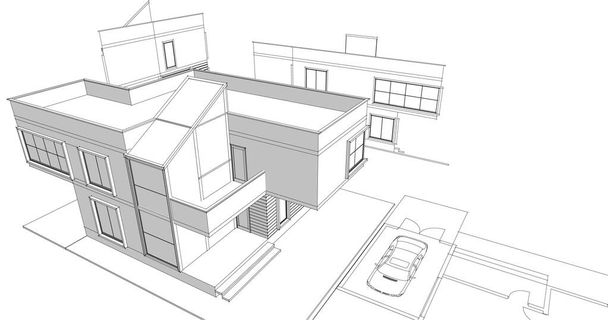 сучасний будинок ескіз 3d ілюстрація
 - Вектор, зображення