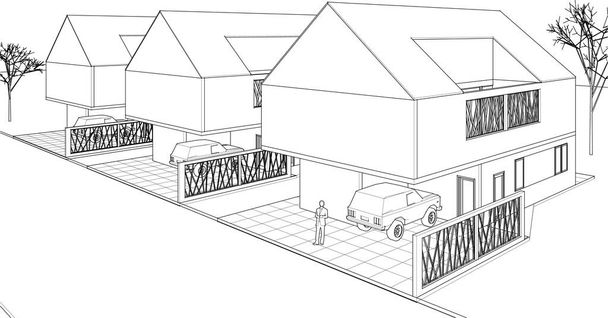 moderne Haus Skizze 3D Illustration - Vektor, Bild