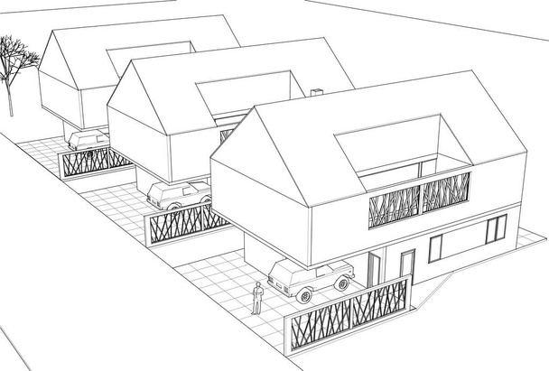 nowoczesny dom szkic 3d ilustracja - Wektor, obraz