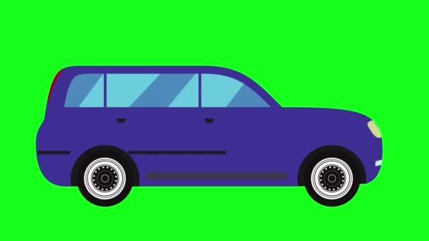 Mozgó autó animáció zöld képernyőn Chroma kulcs, lapos hurok design elem, grafikus forrás - Felvétel, videó