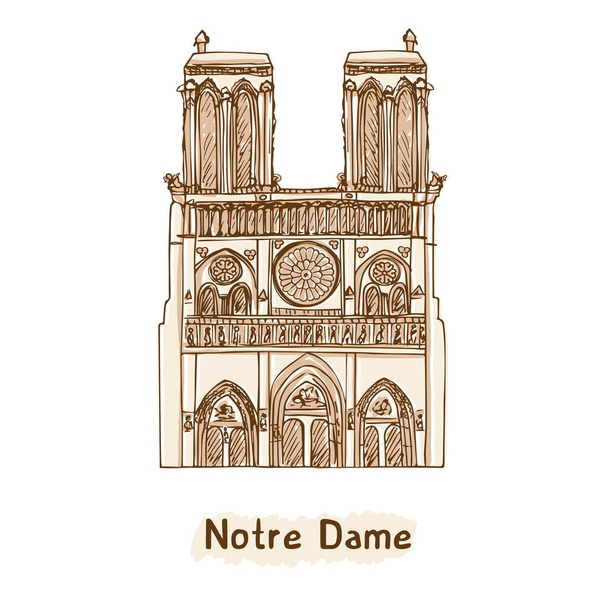  Notre de Paris kézzel rajzolt vektor illusztráció. Párizsi mérföldkő - Vektor, kép