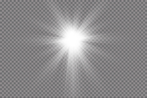 Licht effect. Heldere ster. Licht explodeert op een transparante achtergrond. Heldere zon. - Vector, afbeelding
