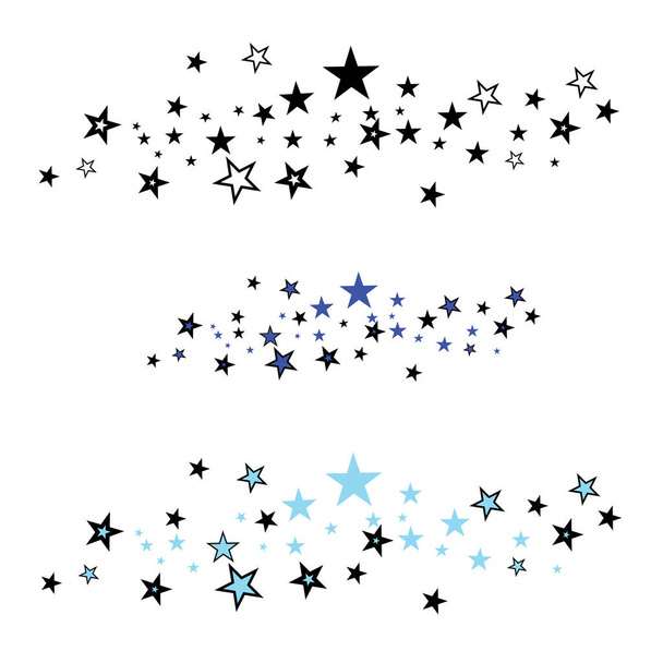 白い背景の星。エレガントな星と黒の星の撮影。隕石、彗星、小惑星、星. - ベクター画像