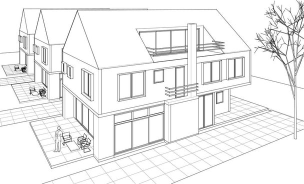 moderne huis schets 3d illustratie - Vector, afbeelding