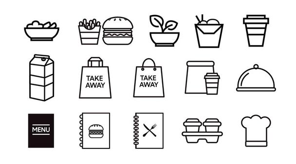 Black and White Food Icon Set. Izolovaná ilustrace vektoru - Vektor, obrázek