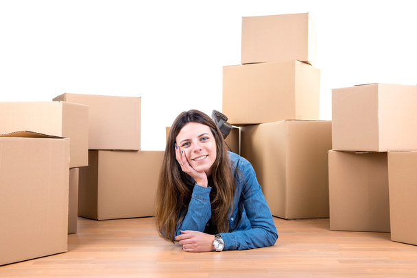 Girl with boxes - Foto, imagen