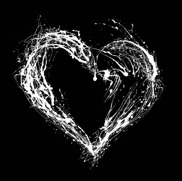 Абстрактное белое сердце на черном фоне. Символ удара кистью. Ручные сердца.  - Фото, изображение