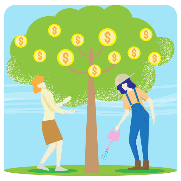 dvě ženy a strom mince vektorový obraz pro obchodní obsah - Vektor, obrázek