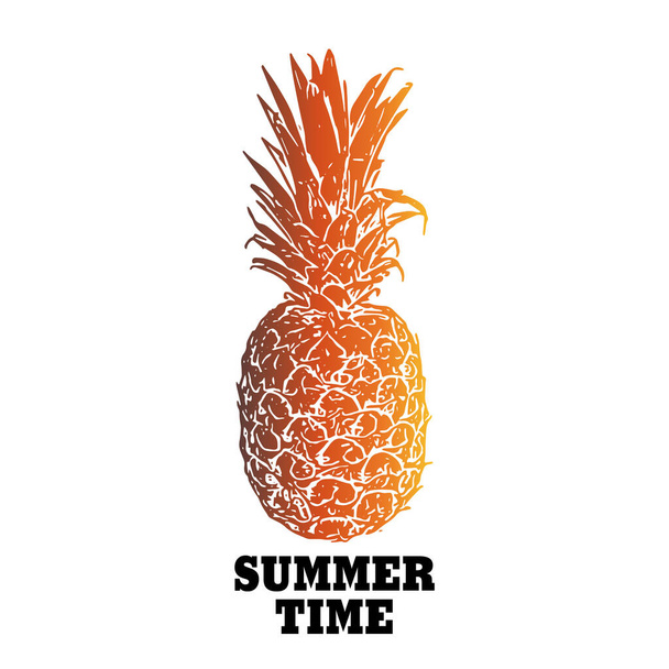 Summer Time title with decorated exotic drink or cocktail in the half part of pineapple. Design element for summer cocktail party, drinks menu etc. Vector illustration. - Wektor, obraz