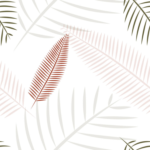 Trooppinen tausta palmunlehdillä. Saumaton kukkakuvio. Kesävektorikuvitus. Tasainen viidakon tulostaa - Vektori, kuva