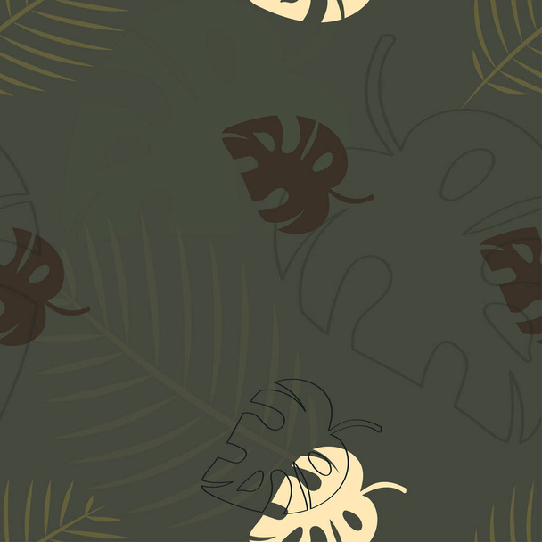 Τροπικό φόντο με φύλλα φοίνικα. Χωρίς ραφές μοτίβο λουλουδιών. Καλοκαίρι διανυσματική απεικόνιση. Επίπεδο αποτύπωμα ζούγκλας - Διάνυσμα, εικόνα