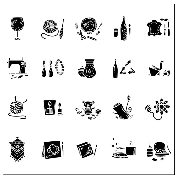 Artesanía hobby conjunto glifo iconos - Vector, imagen