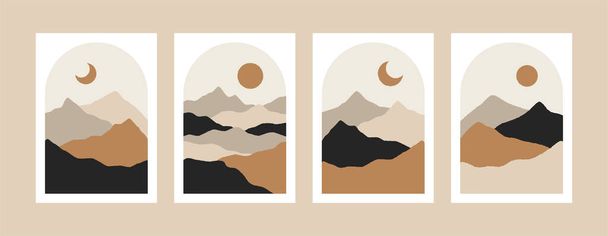Abstract minimalist posters. Geometric contemporary landscape wall decoration, poster, cover, mountain boho art print. Vector - Vector, Image