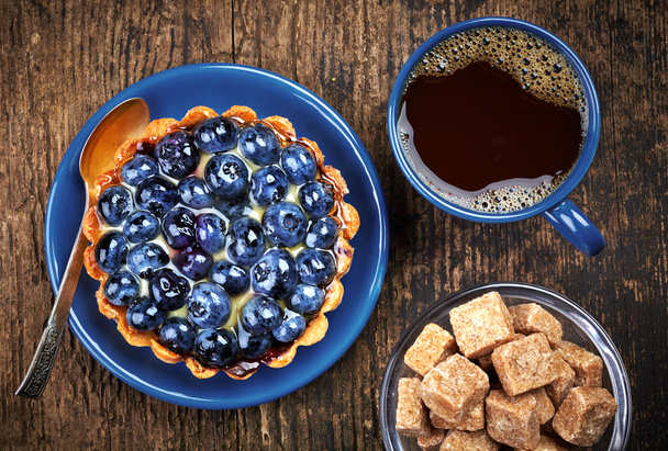 Blueberry tart i kawy - Zdjęcie, obraz