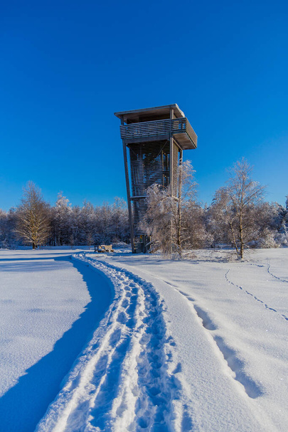 Wycieczka zimowa przez Rhn w pobliżu wrzosowiska Schwarzen - Zdjęcie, obraz