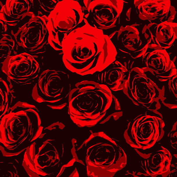 Stylized red roses on black background - Vector, Image