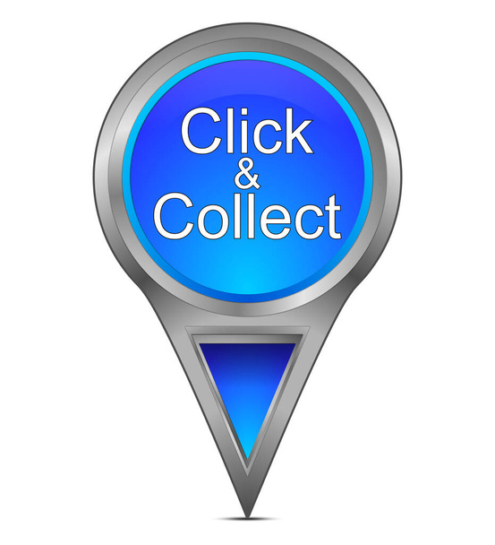 Map pointer with bliw - Click and Collect blue - illustration - Photo, Image
