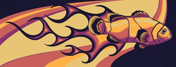 Аннотация Burning anemone fish, Illustration vector design art - Вектор,изображение