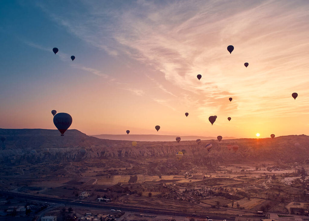 Hot air balloon in Cappadocia on the sunrise. - Photo, Image
