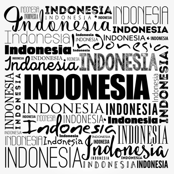 Κατάλογος των πόλεων και των πόλεων στην Ινδονησία, λέξη cloud κολάζ, επιχείρηση και ταξιδιωτική έννοια υπόβαθρο - Φωτογραφία, εικόνα