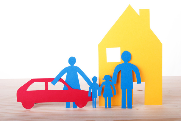 Paper Family with Car and House - Фото, изображение