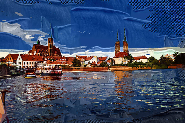 Wroclaw, Polônia Panorama da parte histórica e histórica da cidade velha Ostrow Tumski - Foto, Imagem