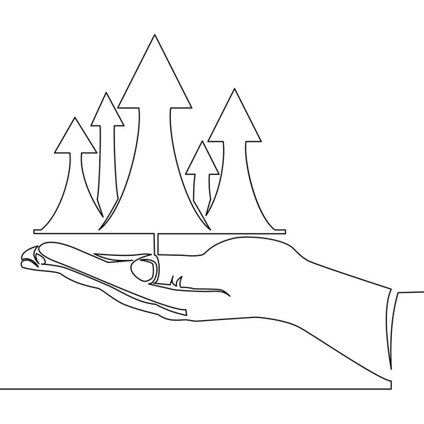 Continuous one single line drawing Main et profit jusqu'à flèches icône vectoriel illustration concept - Vecteur, image